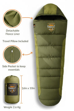 RhinoKraft -10°C Extreme | Anti-Pilling Fleece Liner | Extra-Large 6.5 ft Mummy Sleeping Bag | Warm, Durable & Portable for Camping, Trekking & Outdoor Adventure