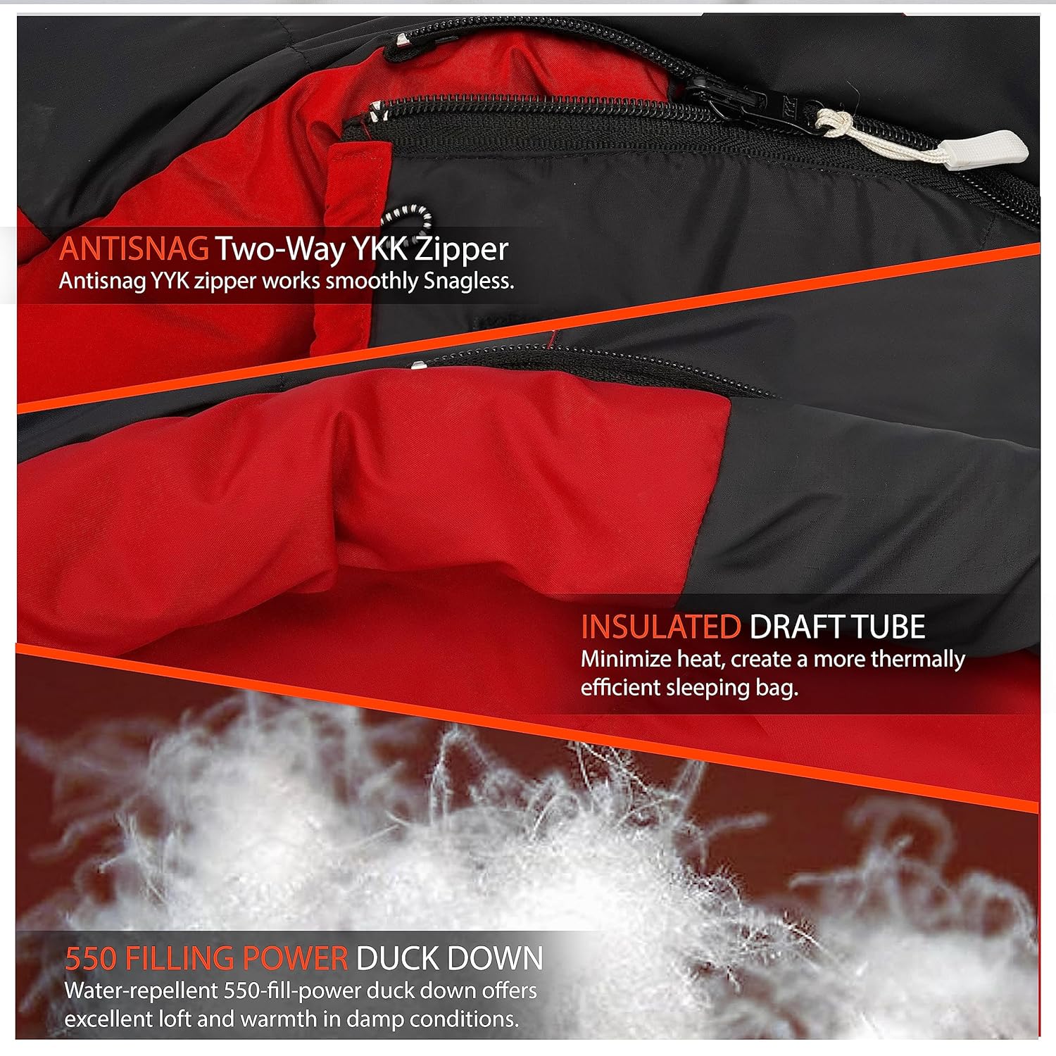 RhinoKraft -10 Degree Mummy Down Sleeping Bag for Adults | Lightweight with Compression Sack | RK-ALPY-RED