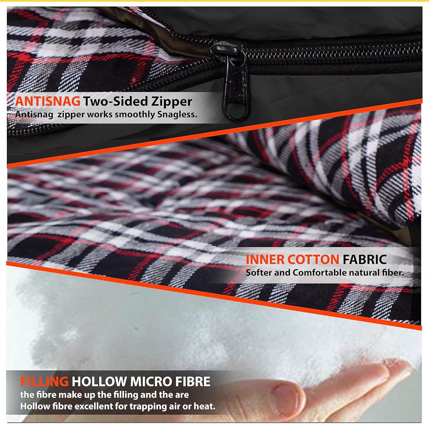 RhinoKraft Cotton Flannel All Season Sleeping Bag for Travelling and Camping ! Free Compression Sack RKCOLEBLK