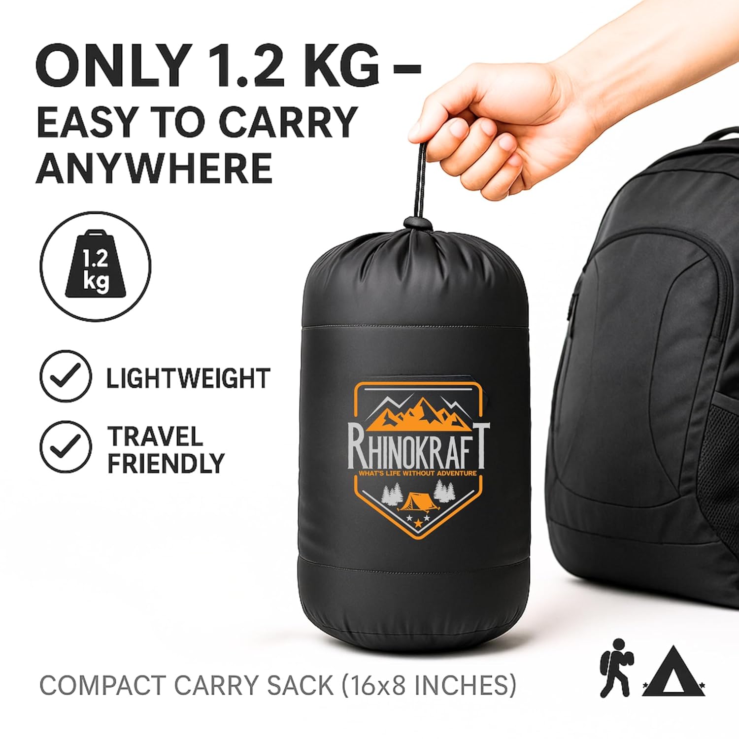 RhinoKraft Camping Sleeping Bag - 3 Season Warm & Cool Weather - Summer, Spring, Winter, Lightweight, for Adults & Kids - Camping Gear Equipment, Traveling and Outdoors