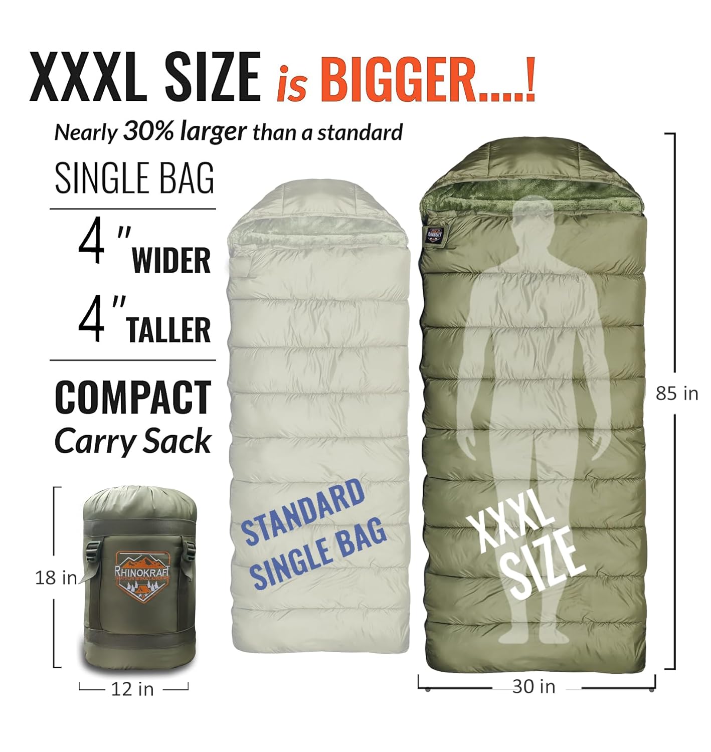 RhinoKraft -10 Degree | Soft Fur Lining | Extra Large Size | 2.4 Kg Weight | Soft and Warm Sleeping Bag for Adventure | Camping, Trekking and Outdoor Activity