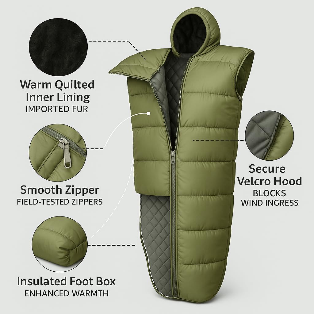 RhinoKraft Minus 15 Degree Sleeping Bag - Military-Grade, 9ft, Double-Layered | Heavy-Duty Winter Gear for Army & Defence | Rated for 0°C to -15°C, 4kg