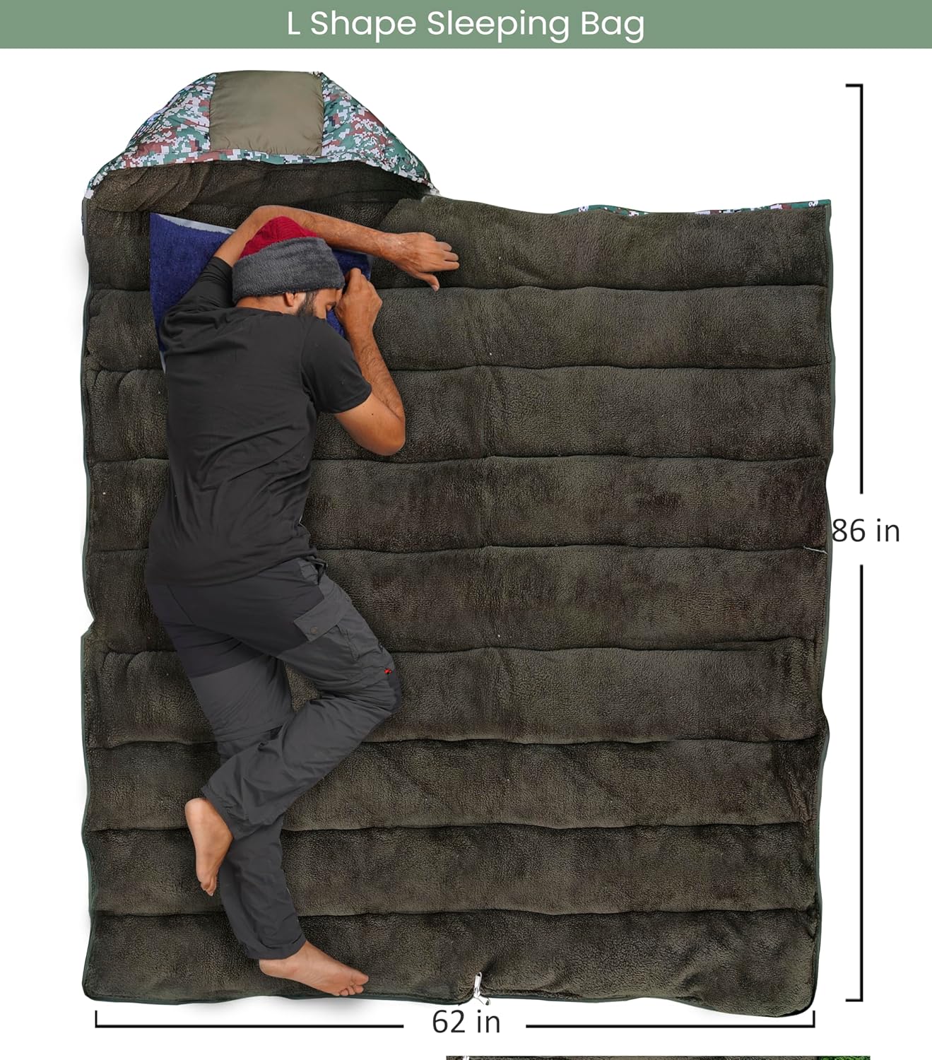 RhinoKraft -10 Degree Sleeping Bag for Adult | Soft Fur Lining | Extra Large Size | 2.4 Kg Weight | Soft and Warm Sleeping Bag for Adventure | Camping, Trekking and Outdoor Activity RK-PYRAMID-OLIVE