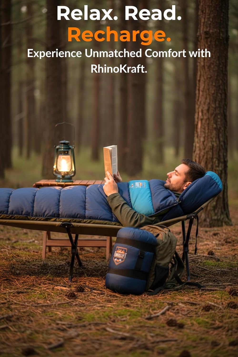 RhinoKraft Rectangular Sleeping Bag with Pillow | Lightweight, Waterproof, Compact for Camping, Trekking, Travel | Comfort Temp 0°C to 18°C | Includes Carry Bag
