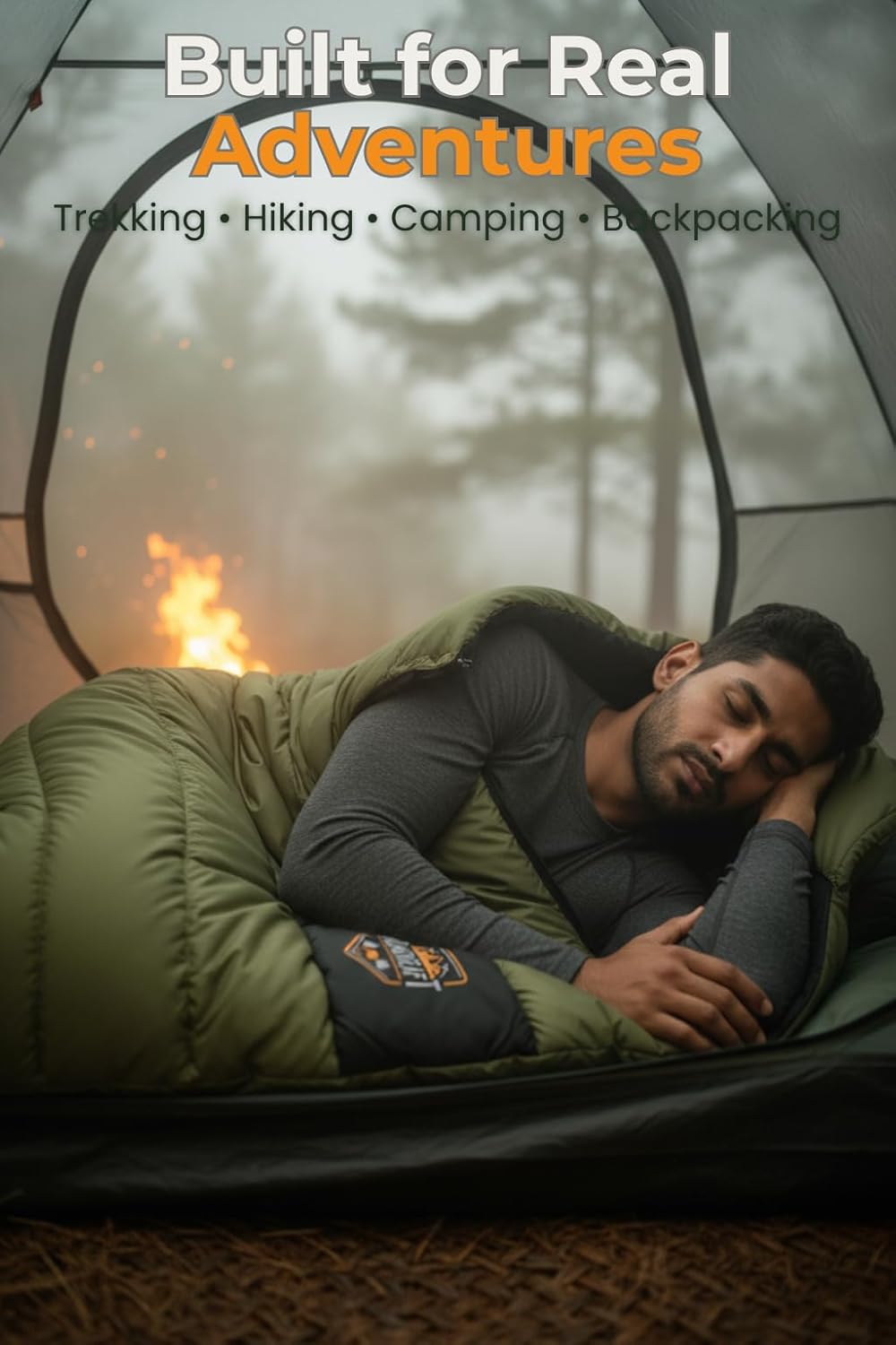 RhinoKraft Sleeping Bag for Adults | Fits Up to 6.5ft | Waterproof, Anti-Pill Fleece, Hollow Fiber Fill | 0°C to 18°C | Hood, Travel Pillow & Compression Sack | for Camping, Trekking & Hiking