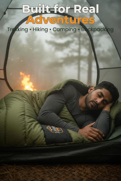 RhinoKraft Sleeping Bag for Adults | Fits Up to 6.5ft | Waterproof, Anti-Pill Fleece, Hollow Fiber Fill | 0°C to 18°C | Hood, Travel Pillow & Compression Sack | for Camping, Trekking & Hiking