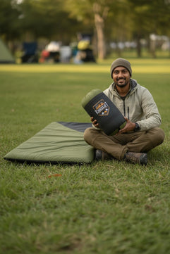 RhinoKraft Spartan Olive Rectangular Sleeping Bag | Lightweight 1.3 kg | Comfort 12 °Celcius | Durable Nylon & Reliance Fibre | Packable for Camping, Biking & Trekking