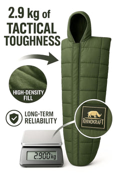 RhinoKraft Ranger Army-Grade Mummy Sleeping Bags for Adults | Premium TPU Shell with Fixed Fur Insulation | Extra-Tall 7ft Fit | Sub-Zero Rated