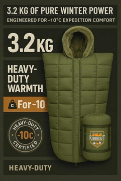 RhinoKraft Arctic Series Mummy Sleeping Bag for Adults | –10°C Winter Camping Sleeping Bag for Men & Women | Detachable Washable Fur Liner | Heavy-Duty 3.2 kg 6.5 Ft Tall | Water-Resistant Fabric