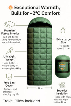 RhinoKraft -2 Degree | Anti Fleece Liner | 2.4 Kg Weight | Super Warm | Sleeping Bag for Adventure | Camping, Trekking and Outdoor Activity RK-TOM