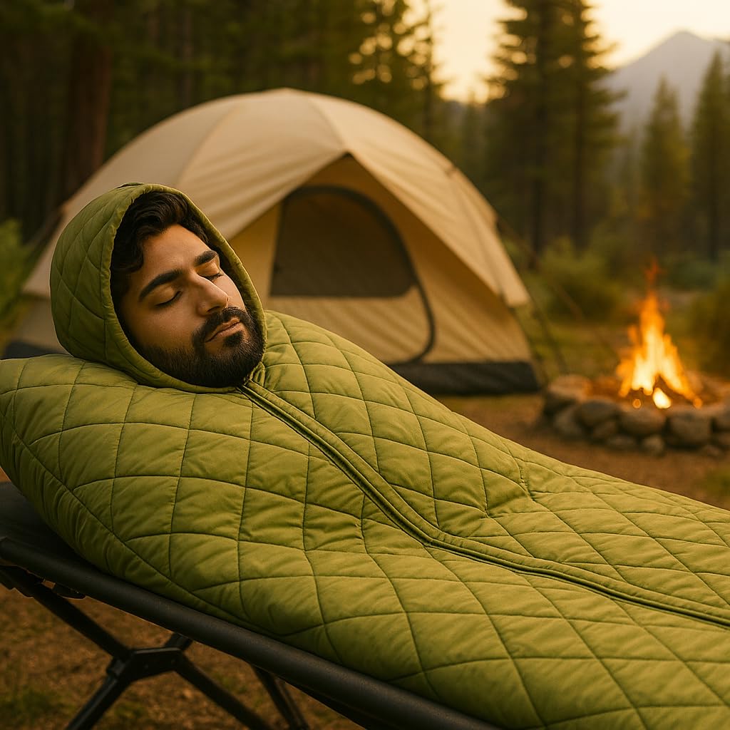 RhinoKraft Beast Quilted Mummy Sleeping Bag | Fixed Fur Insulation for Winter | 5–20 °C Comfort | 1.7 kg Lightweight | Fits Up to 7-ft Tall | Rugged Olive Army Sleeping Bag for Camping & Trekking