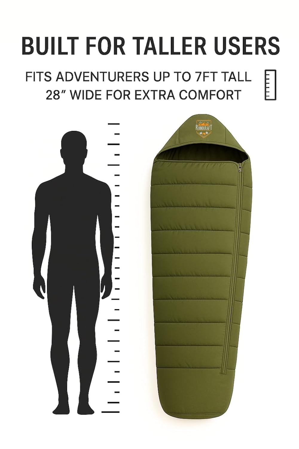 RhinoKraft Phantom Mummy Sleeping Bag | Detachable Suede-Lined Interior | Rugged TPU Shell for Extreme Durability | Fits Up to 7ft Tall | 2.9 kg Dark Olive Army-Grade Gear for Camping & Trekking