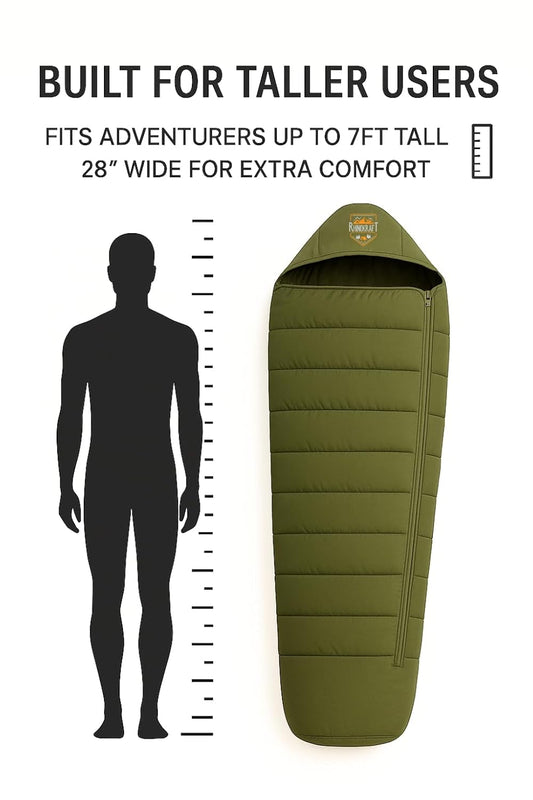 RhinoKraft Phantom Mummy Sleeping Bag | Detachable Suede-Lined Interior | Rugged TPU Shell for Extreme Durability | Fits Up to 7ft Tall | 2.9 kg Dark Olive Army-Grade Gear for Camping & Trekking