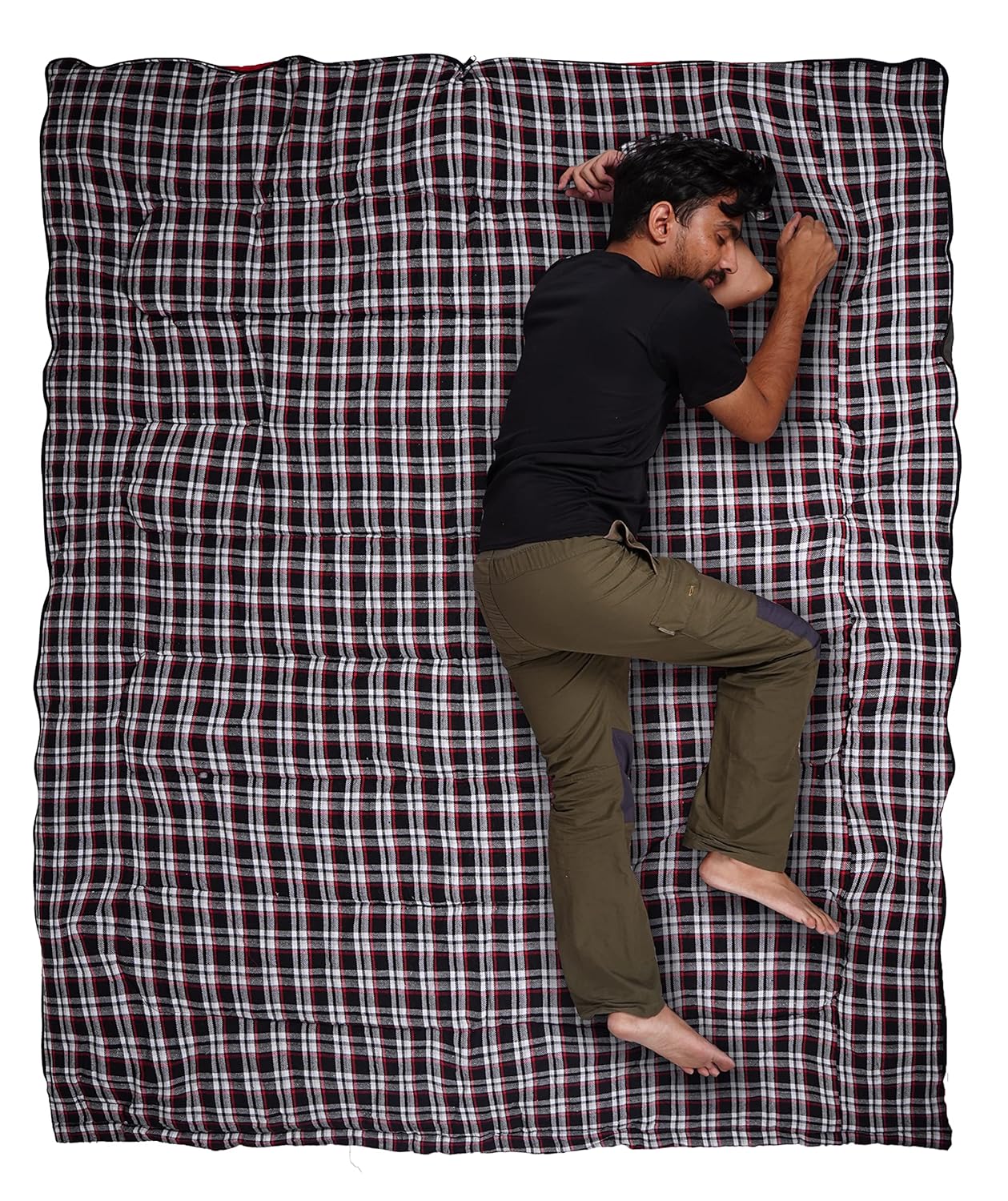 RhinoKraft Cotton Flannel All Season Sleeping Bag for Travelling and Camping ! Free Compression Sack RKCOLEBLK