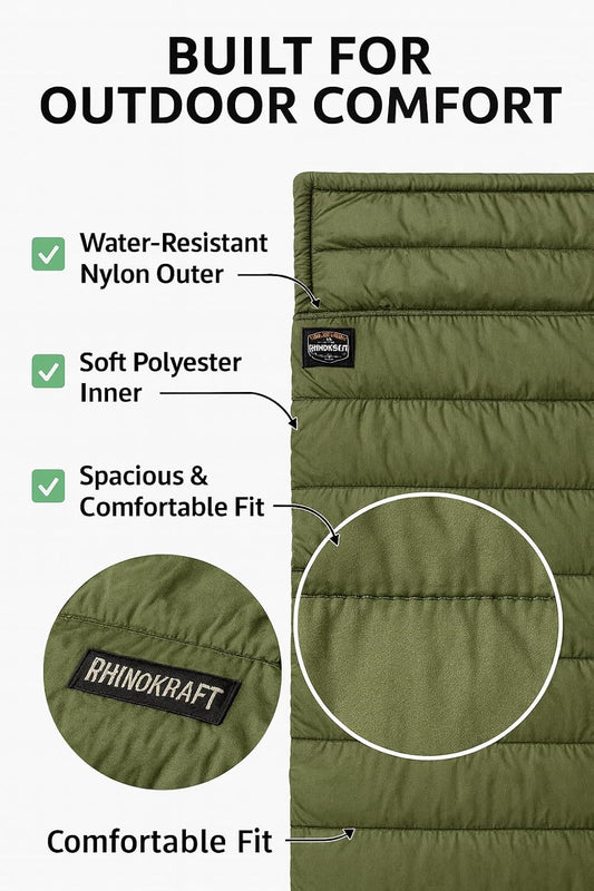 RhinoKraft Camping Sleeping Bag - 3 Season Warm & Cool Weather - Summer, Spring, Winter, Lightweight, for Adults & Kids - Camping Gear Equipment, Traveling and Outdoors