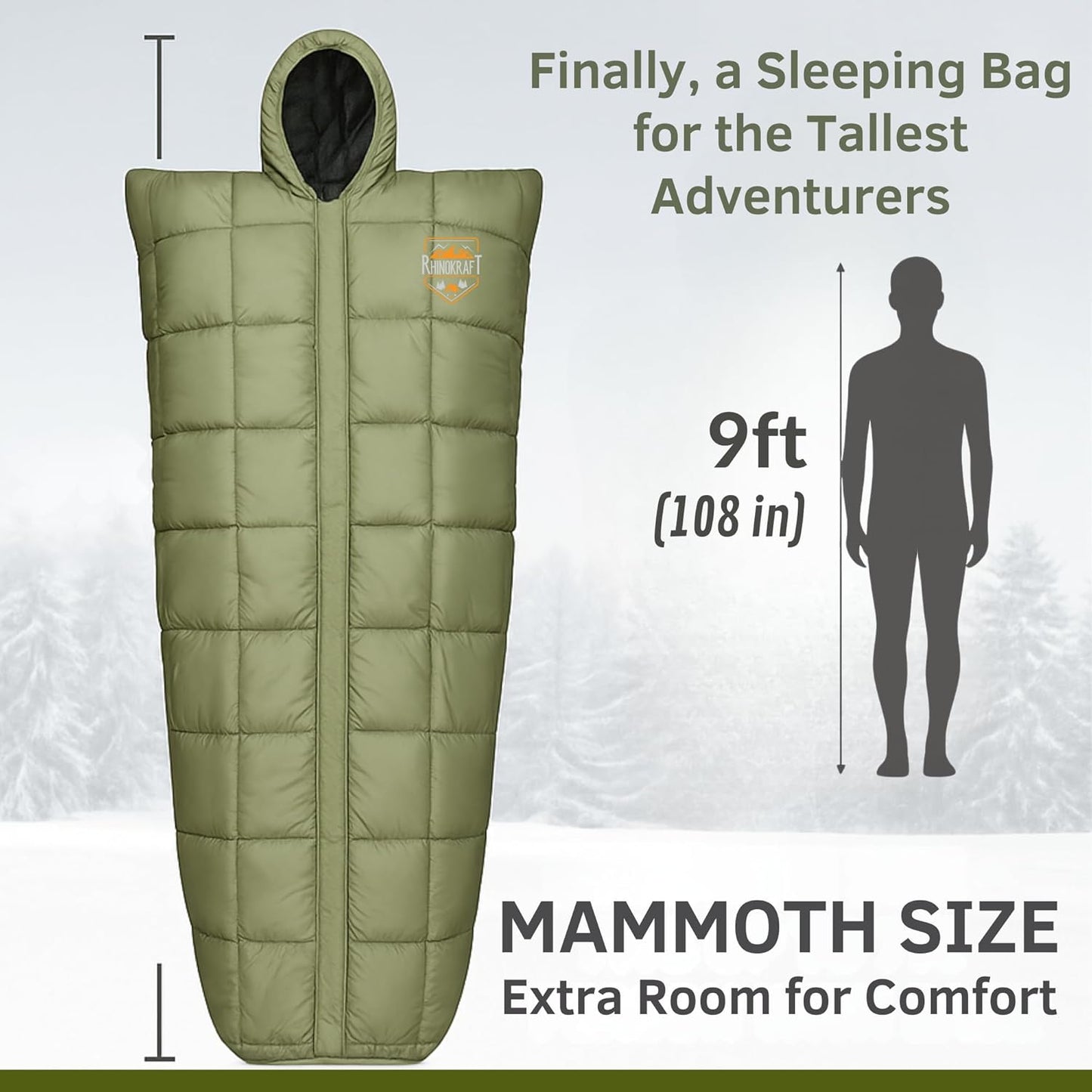 RhinoKraft Minus 15 Degree Sleeping Bag - Military-Grade, 9ft, Double-Layered | Heavy-Duty Winter Gear for Army & Defence | Rated for 0°C to -15°C, 4kg