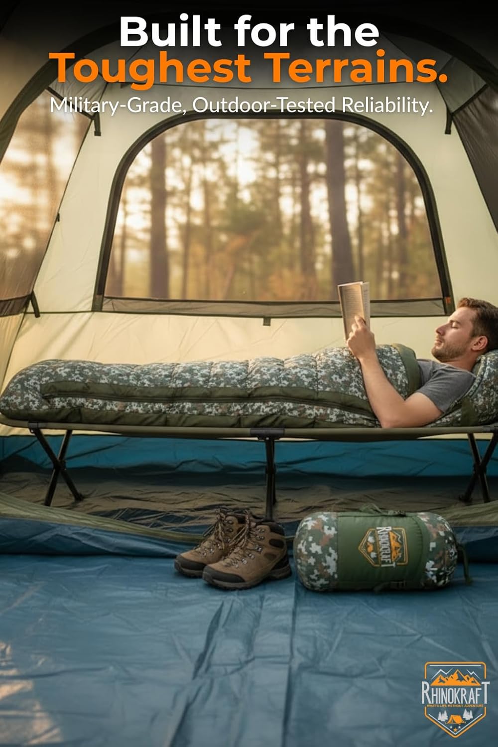 RhinoKraft -10 Degree Sleeping Bag for Adult | Soft Fur Lining | Extra Large Size | 2.4 Kg Weight | Soft and Warm Sleeping Bag for Adventure | Camping, Trekking and Outdoor Activity RK-PYRAMID-OLIVE