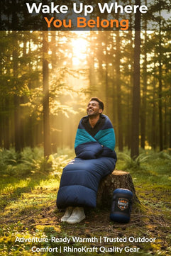 RhinoKraft Rectangular Sleeping Bag with Pillow | Lightweight, Waterproof, Compact for Camping, Trekking, Travel | Comfort Temp 0°C to 18°C | Includes Carry Bag