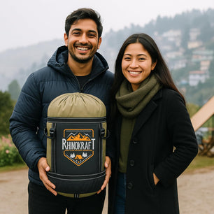 RhinoKraft Spartan Olive Rectangular Sleeping Bag | Lightweight 1.3 kg | Comfort 12 °Celcius | Durable Nylon & Reliance Fibre | Packable for Camping, Biking & Trekking