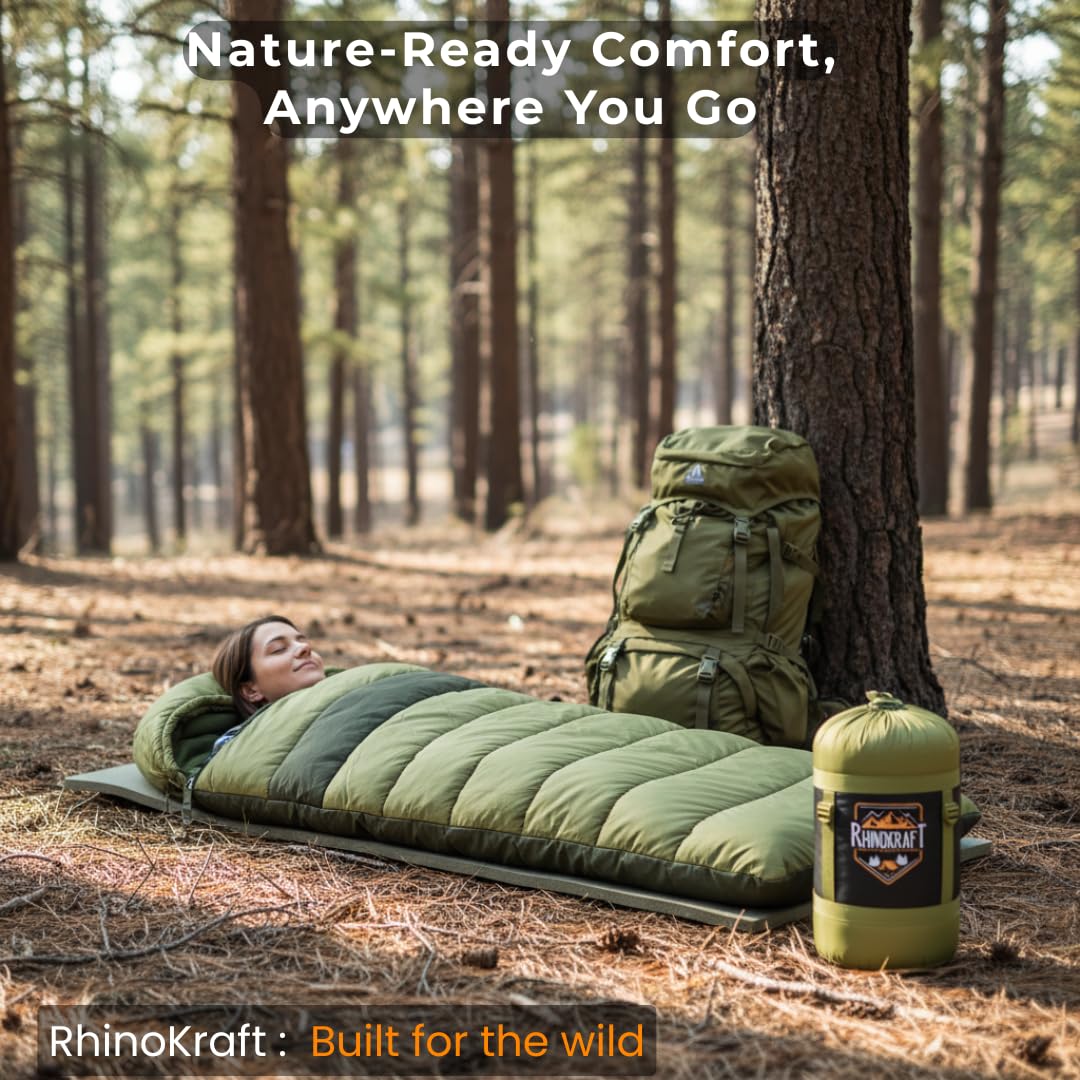 RhinoKraft Winter Sleeping Bag for Adults & Men | Cold Weather Rated 0–15°C | 2.4 kg | Detachable Liner | Sleeping Bag for Camping, Trekking & Outdoor Adventure