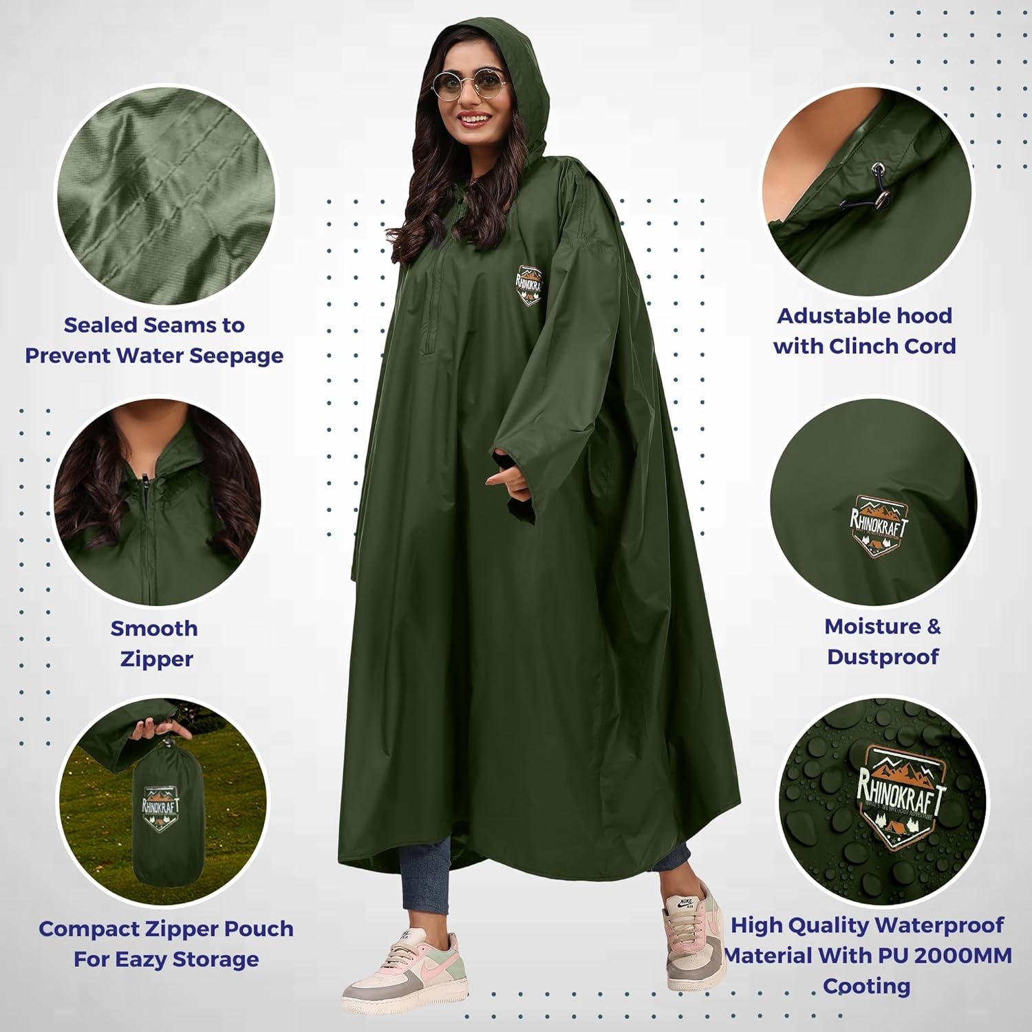 Hooded Rain Rain Poncho With Zipper Hiking Rain Poncho FORCLAZ MT