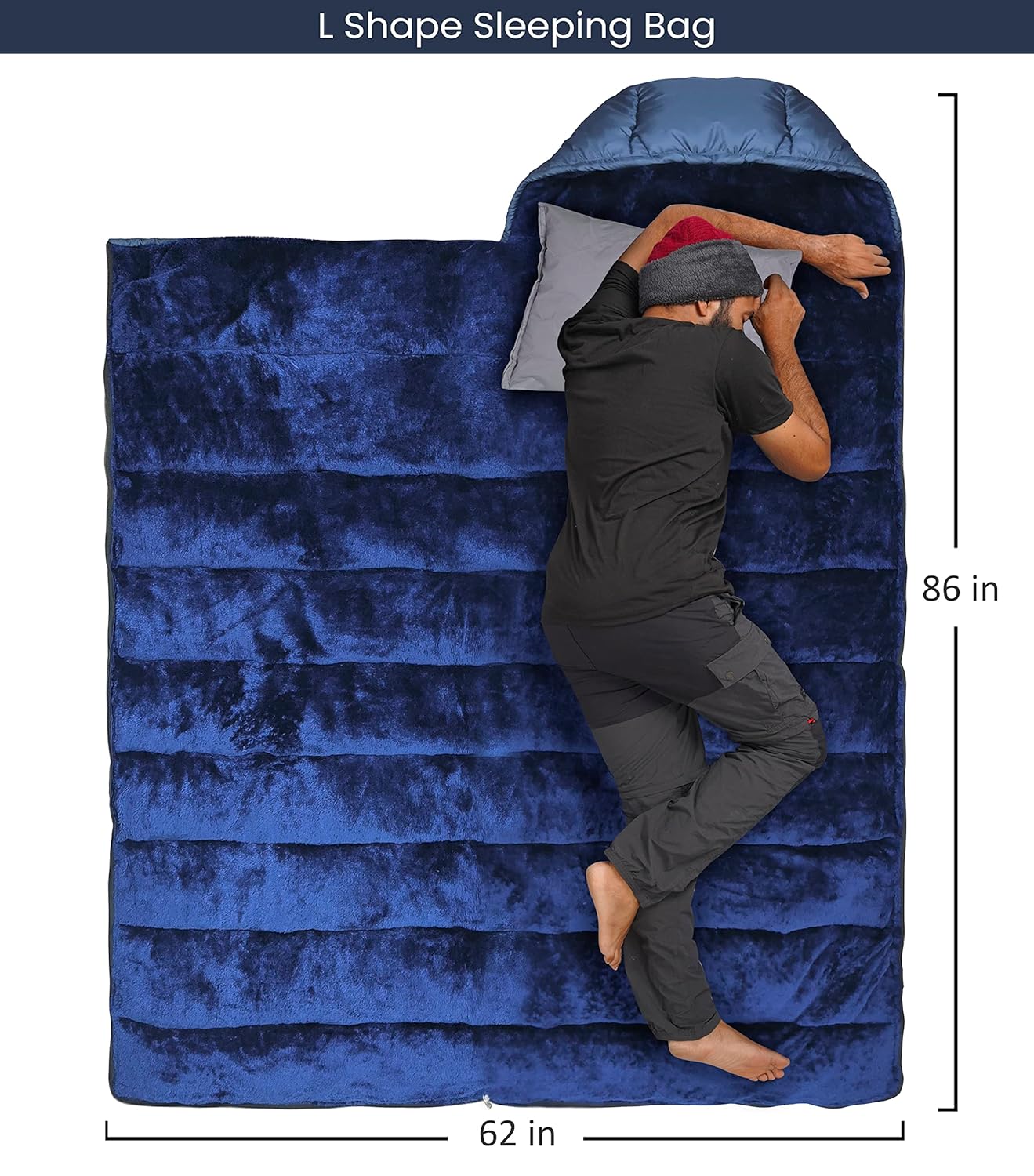 RhinoKraft -10 Degree | Soft Fur Lining | Extra Large Size | 2.4 Kg Weight | Soft and Warm Sleeping Bag for Adventure | Camping, Trekking and Outdoor Activity