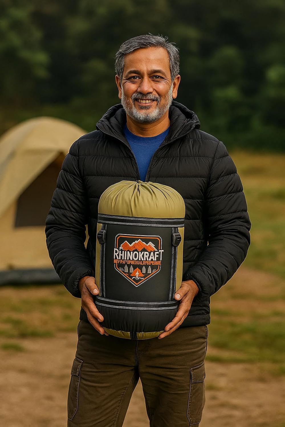 RhinoKraft Beast Quilted Mummy Sleeping Bag | Fixed Fur Insulation for Winter | 5–20 °C Comfort | 1.7 kg Lightweight | Fits Up to 7-ft Tall | Rugged Olive Army Sleeping Bag for Camping & Trekking