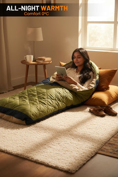 RhinoKraft Predator Quilted Rectangular Sleeping Bag | Suede-Lined for 0°C Warmth | Fits Up to 6ft Tall | Fully Opens as Blanket | Rugged Olive Design | Hollow Fiber Outdoor Gear for Camping