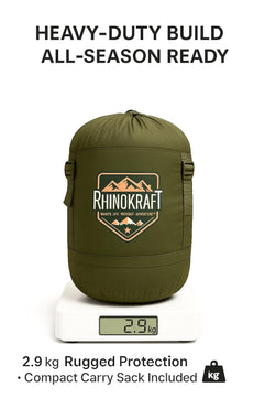 RhinoKraft Phantom Mummy Sleeping Bag | Detachable Suede-Lined Interior | Rugged TPU Shell for Extreme Durability | Fits Up to 7ft Tall | 2.9 kg Dark Olive Army-Grade Gear for Camping & Trekking