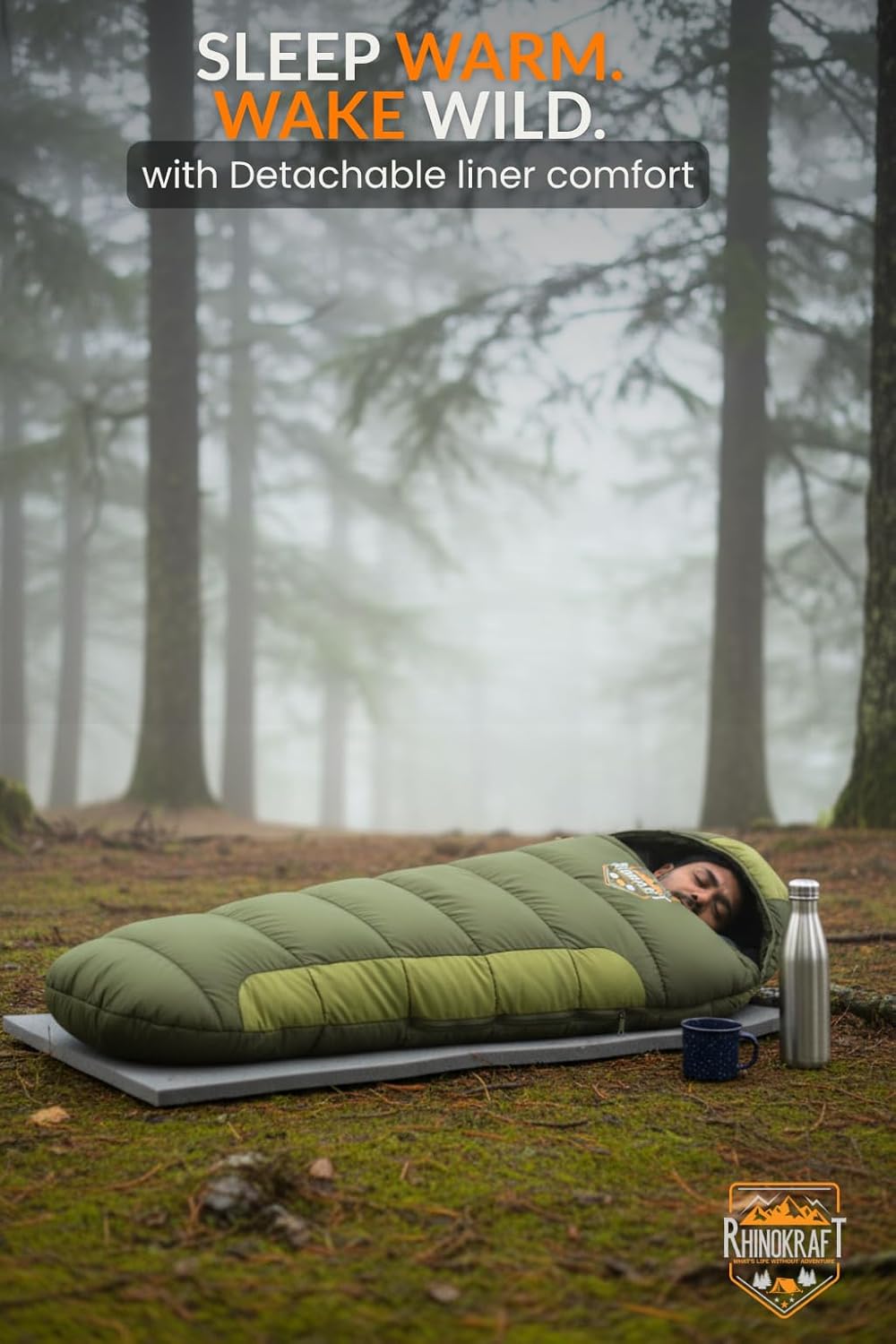 RhinoKraft -10°C Extreme | Anti-Pilling Fleece Liner | Extra-Large 6.5 ft Mummy Sleeping Bag | Warm, Durable & Portable for Camping, Trekking & Outdoor Adventure