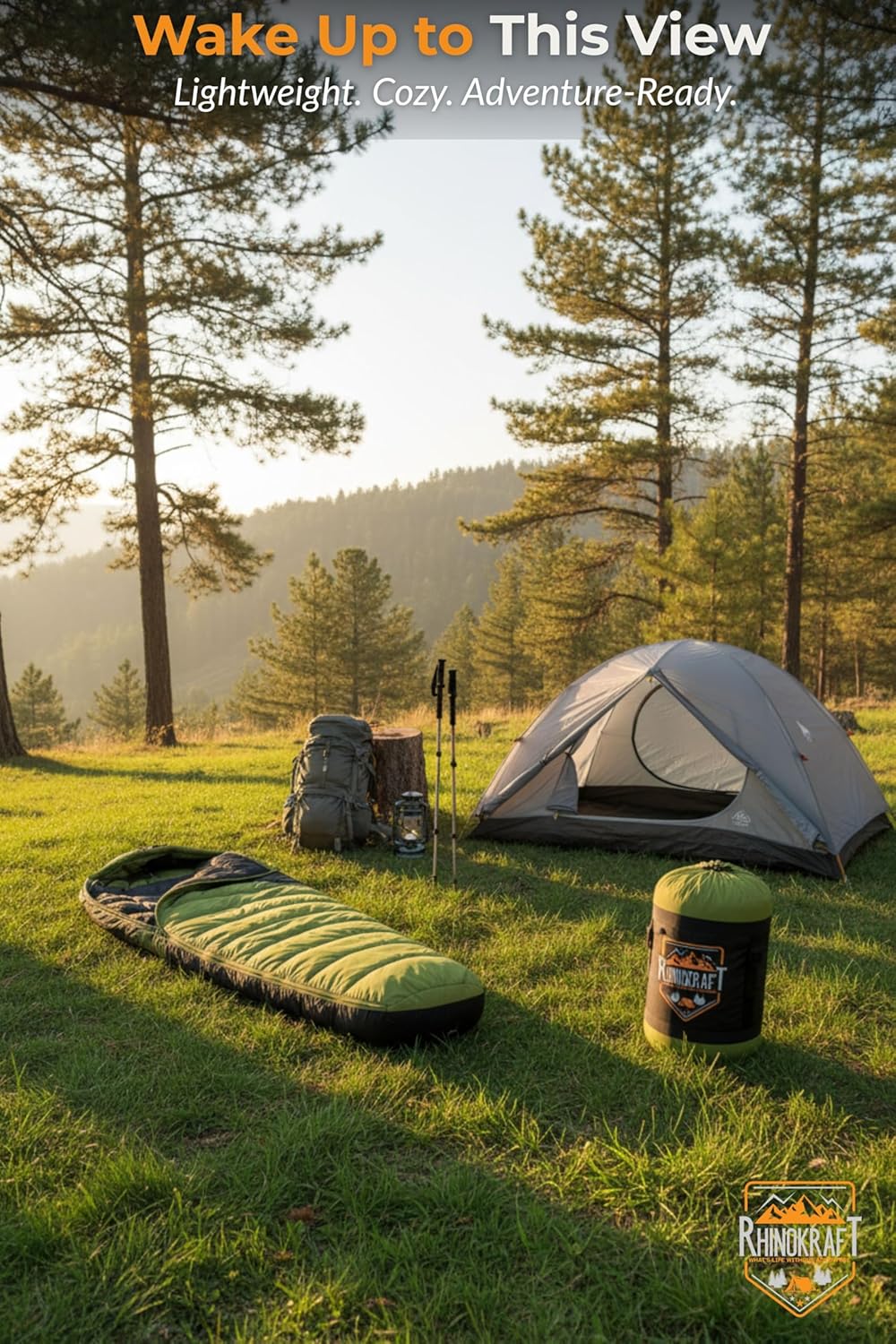 RhinoKraft Olive Mummy Sleeping Bag | 10 To 20 °C Lightweight 1.8 kg | Oversized 86″×30″ | Tall-Friendly Fit for Camping, Trekking & Biking