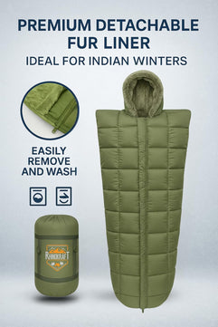 RhinoKraft Arctic Series Mummy Sleeping Bag for Adults | –10°C Winter Camping Sleeping Bag for Men & Women | Detachable Washable Fur Liner | Heavy-Duty 3.2 kg 6.5 Ft Tall | Water-Resistant Fabric