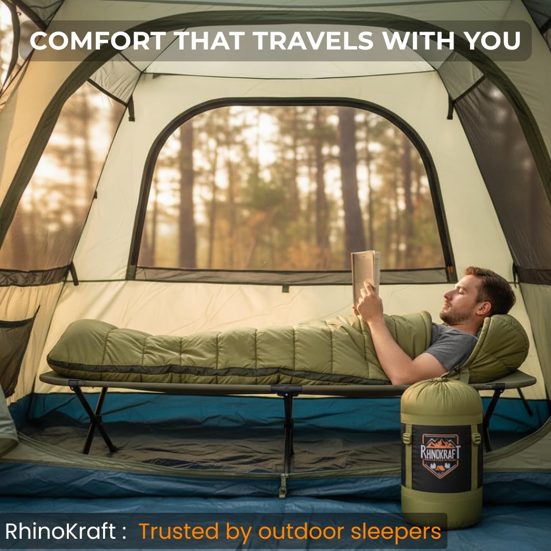RhinoKraft Winter Sleeping Bag for Adults & Men | Cold Weather Rated 0–15°C | 2.4 kg | Detachable Liner | Sleeping Bag for Camping, Trekking & Outdoor Adventure