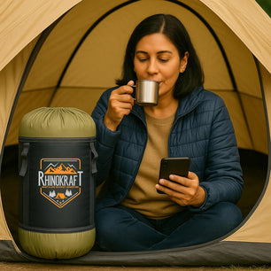 RhinoKraft Beast Quilted Mummy Sleeping Bag | Fixed Fur Insulation for Winter | 5–20 °C Comfort | 1.7 kg Lightweight | Fits Up to 7-ft Tall | Rugged Olive Army Sleeping Bag for Camping & Trekking