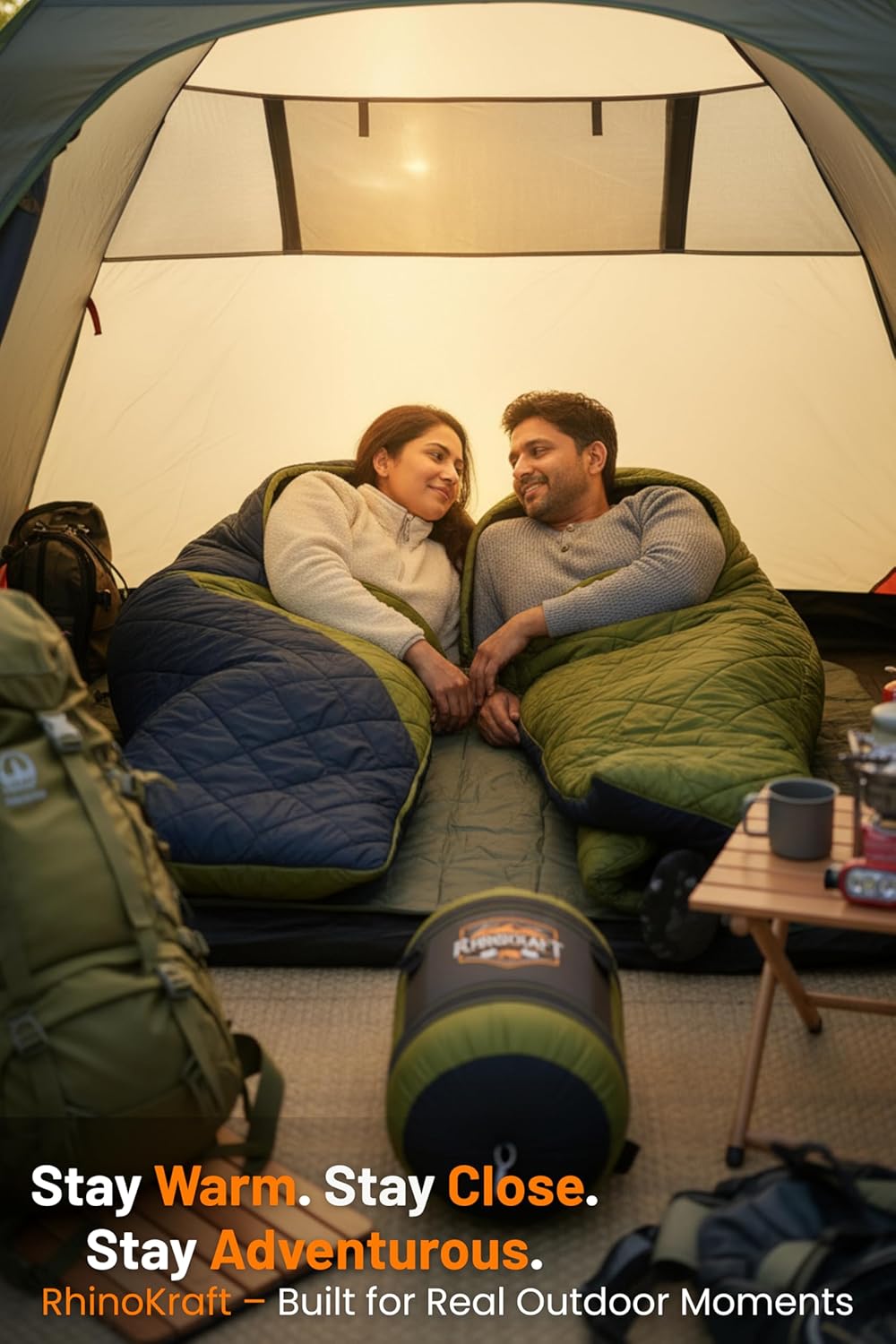 RhinoKraft Predator Quilted Rectangular Sleeping Bag | Suede-Lined for 0°C Warmth | Fits Up to 6ft Tall | Fully Opens as Blanket | Rugged Olive Design | Hollow Fiber Outdoor Gear for Camping