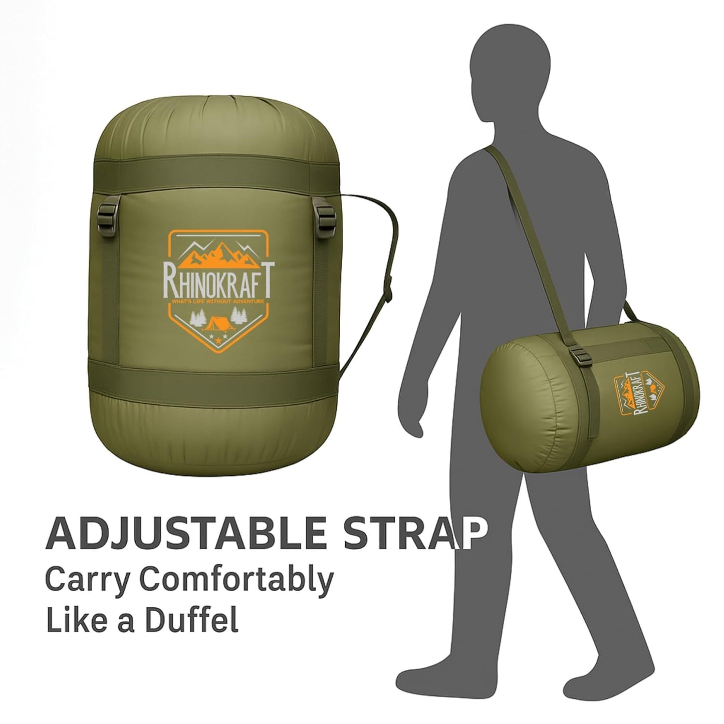 RhinoKraft Minus 15 Degree Sleeping Bag - Military-Grade, 9ft, Double-Layered | Heavy-Duty Winter Gear for Army & Defence | Rated for 0°C to -15°C, 4kg