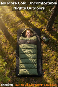 RhinoKraft Rectangular Sleeping Bag with Pillow | Lightweight, Waterproof, Compact for Camping, Trekking, Travel | Comfort Temp 0°C to 18°C | Includes Carry Bag