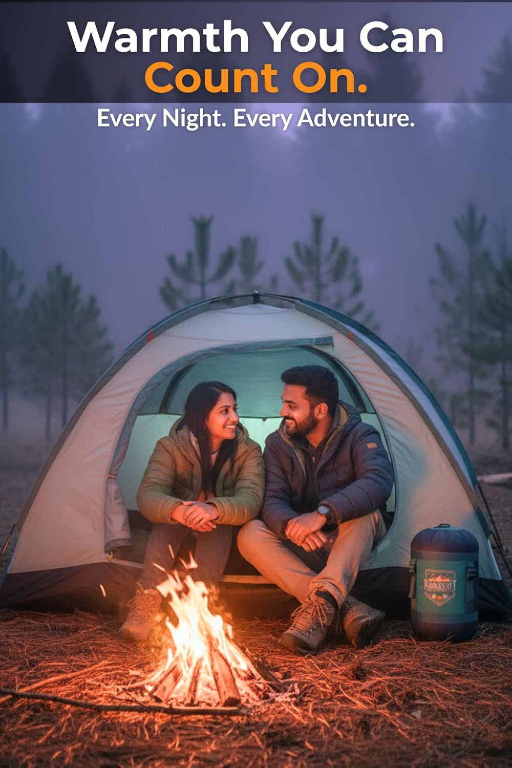 RhinoKraft Rectangular Sleeping Bag with Pillow | Lightweight, Waterproof, Compact for Camping, Trekking, Travel | Comfort Temp 0°C to 18°C | Includes Carry Bag