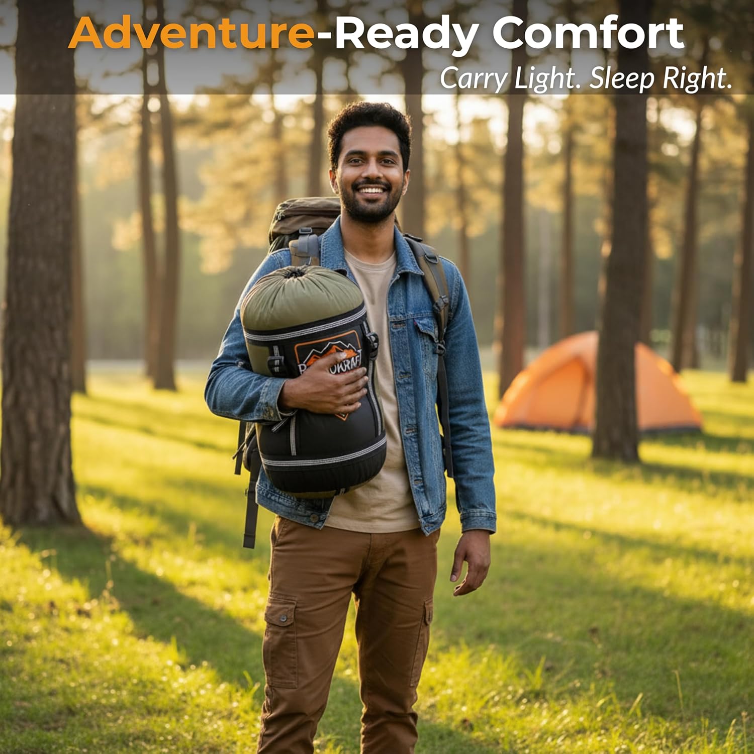 RhinoKraft Olive Mummy Sleeping Bag | 10 To 20 °C Lightweight 1.8 kg | Oversized 86″×30″ | Tall-Friendly Fit for Camping, Trekking & Biking