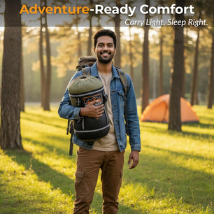 RhinoKraft Olive Mummy Sleeping Bag | 10 To 20 °C Lightweight 1.8 kg | Oversized 86″×30″ | Tall-Friendly Fit for Camping, Trekking & Biking