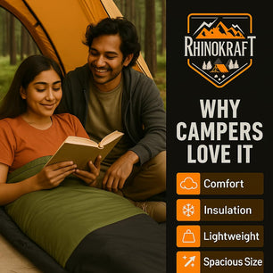 RhinoKraft Spartan Olive Rectangular Sleeping Bag | Lightweight 1.3 kg | Comfort 12 °Celcius | Durable Nylon & Reliance Fibre | Packable for Camping, Biking & Trekking