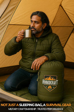 RhinoKraft Ranger Army-Grade Mummy Sleeping Bags for Adults | Premium TPU Shell with Fixed Fur Insulation | Extra-Tall 7ft Fit | Sub-Zero Rated