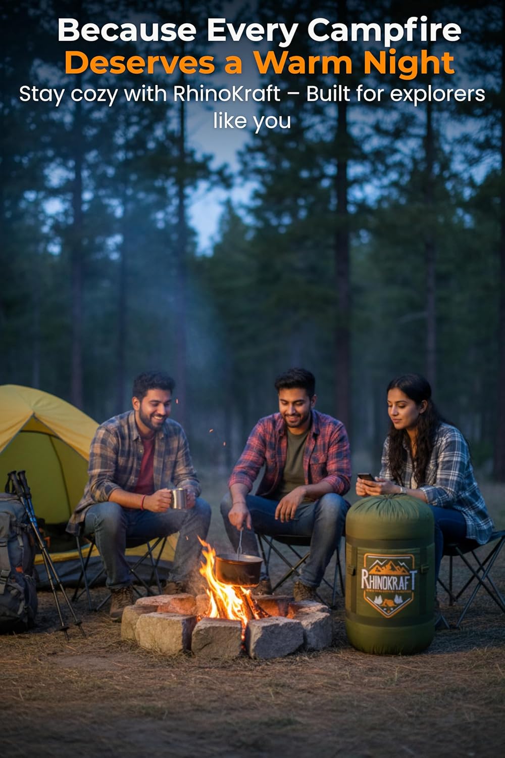 RhinoKraft Arctic Series Mummy Sleeping Bag for Adults | –10°C Winter Camping Sleeping Bag for Men & Women | Detachable Washable Fur Liner | Heavy-Duty 3.2 kg 6.5 Ft Tall | Water-Resistant Fabric