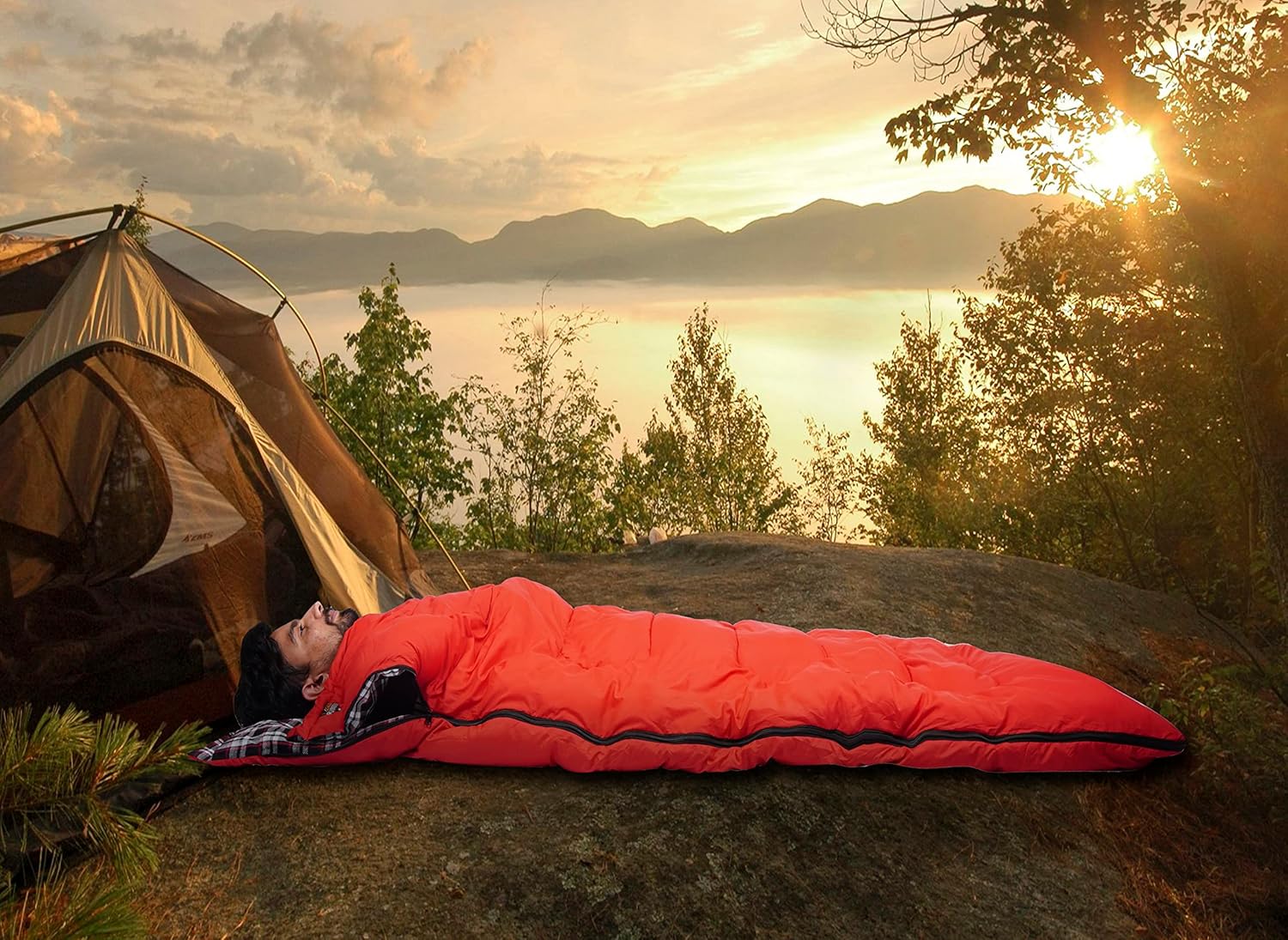 RhinoKraft Cotton Flannel All Season Sleeping Bag for Travelling and Camping ! Free Compression Sack RKCOLERED