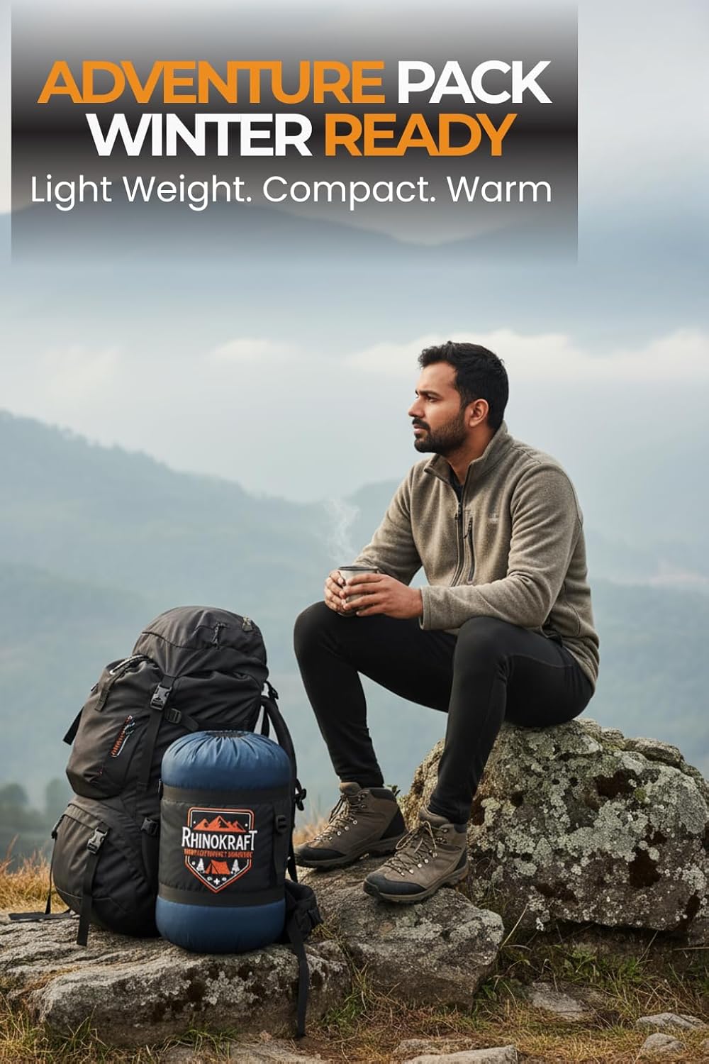 RhinoKraft -10 Degree | Soft Fur Lining | Extra Large Size | 2.4 Kg Weight | Soft and Warm Sleeping Bag for Adventure | Camping, Trekking and Outdoor Activity