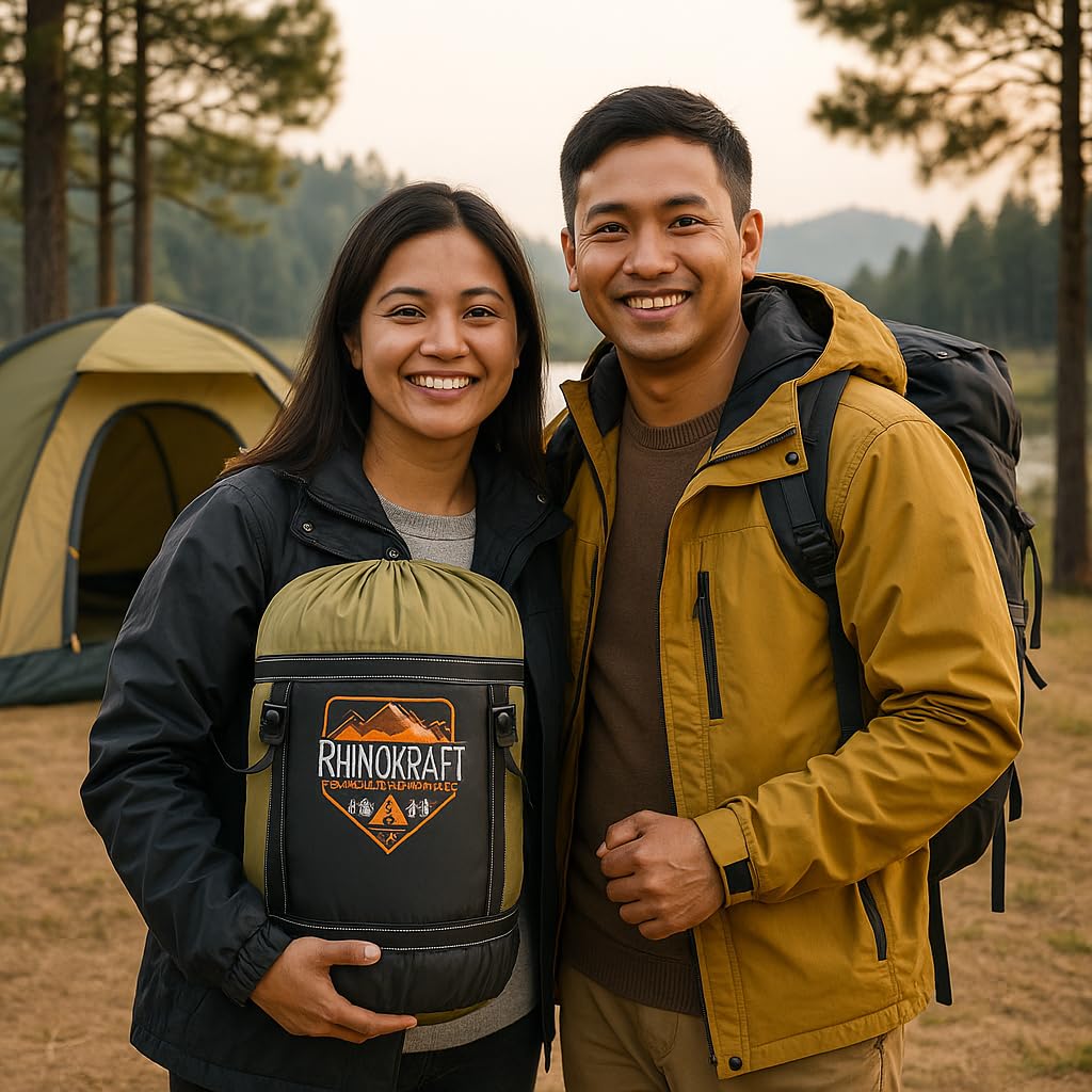 RhinoKraft Beast Quilted Mummy Sleeping Bag | Fixed Fur Insulation for Winter | 5–20 °C Comfort | 1.7 kg Lightweight | Fits Up to 7-ft Tall | Rugged Olive Army Sleeping Bag for Camping & Trekking