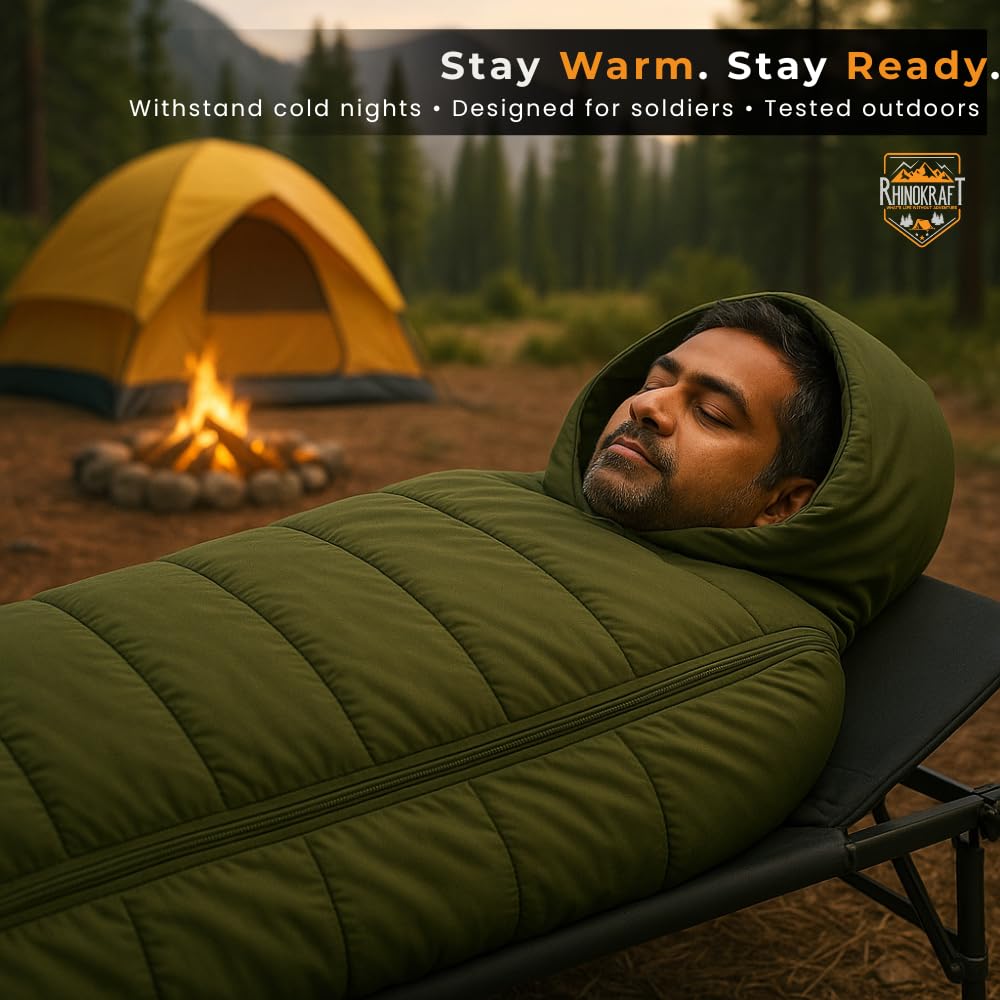 RhinoKraft Phantom Mummy Sleeping Bag | Detachable Suede-Lined Interior | Rugged TPU Shell for Extreme Durability | Fits Up to 7ft Tall | 2.9 kg Dark Olive Army-Grade Gear for Camping & Trekking