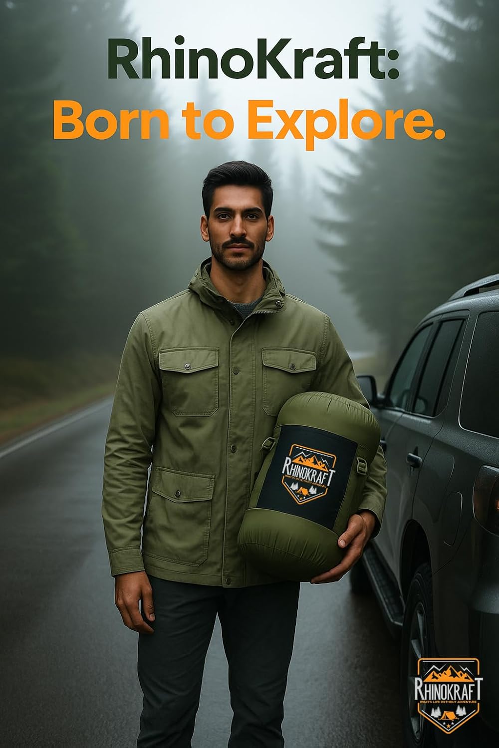 RhinoKraft Sleeping Bag for Adults | Fits Up to 6.5ft | Waterproof, Anti-Pill Fleece, Hollow Fiber Fill | 0°C to 18°C | Hood, Travel Pillow & Compression Sack | for Camping, Trekking & Hiking