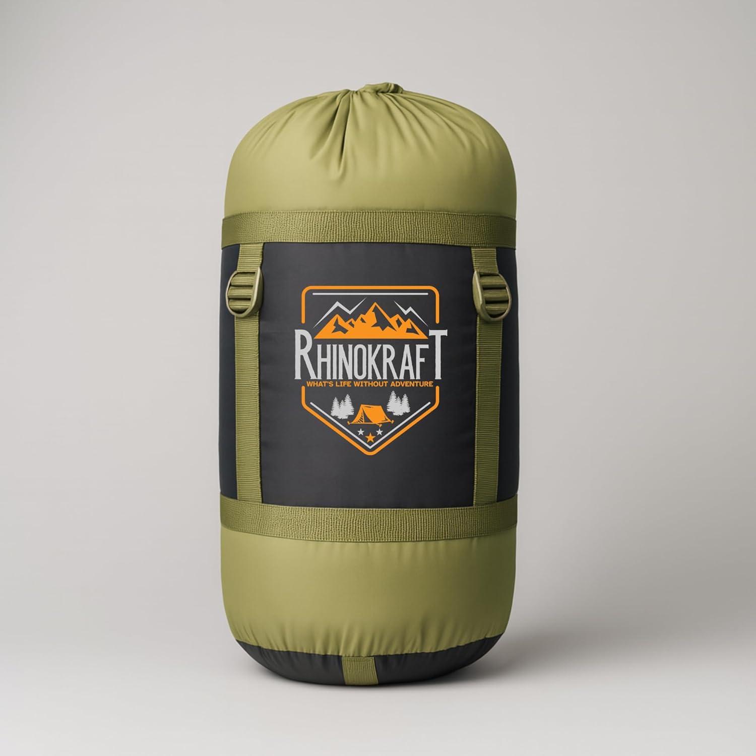 RhinoKraft Olive Mummy Sleeping Bag | 8–20 °C Comfort | 1.5 kg Lightweight | Oversize 86″×30″ for 7-ft Plus | Compact Hooded Design for Camping, Trekking & Biking