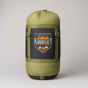 RhinoKraft Olive Mummy Sleeping Bag | 8–20 °C Comfort | 1.5 kg Lightweight | Oversize 86″×30″ for 7-ft Plus | Compact Hooded Design for Camping, Trekking & Biking